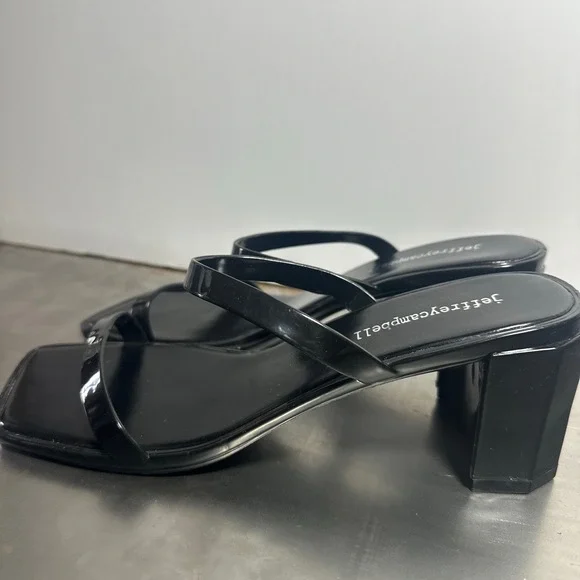 NEW Jeffrey Campbell Block Heel Slide Sandal Jelly Strappy Square Toe Jamm Black - Picture 4 of 10